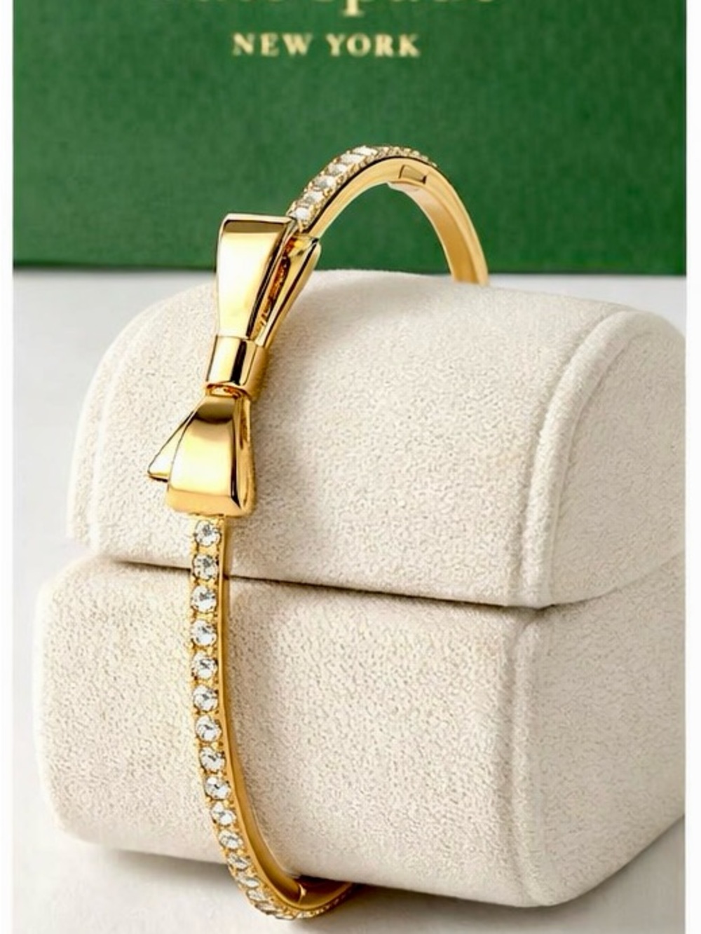 Kate Spade New York Gold-Tone Bow Bangle Bracelet with Crystal Accents